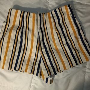 Women's Yellow, Cream, and navy striped shorts